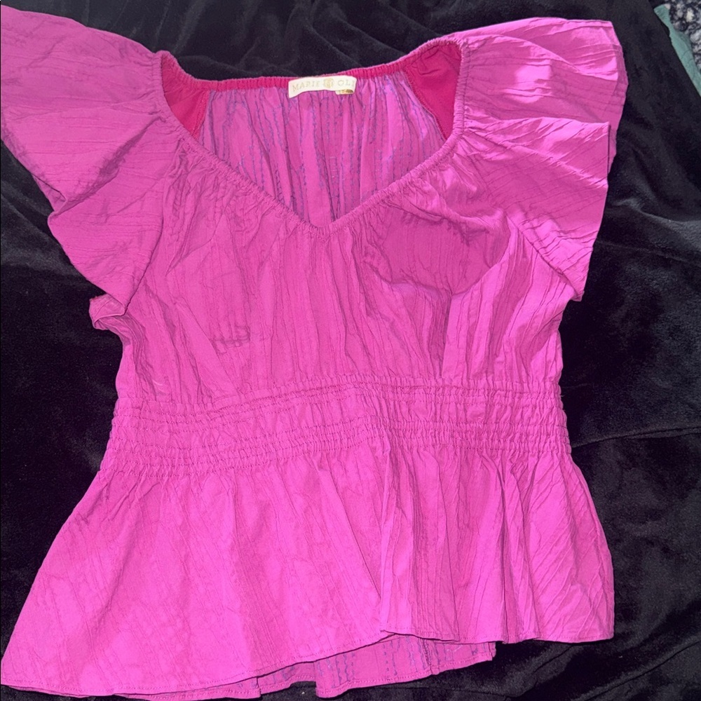 Marie Oliver Lydia Smocked Peplum Top - Fuchsia Sz Med - Picture 13 of 14